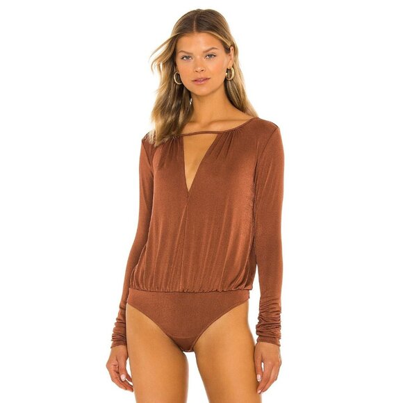 INTIMATELY FREE PEOPLE Kaya Gold Metallic Knit Jersey Keyhole Bodysuit, Size S - Picture 2 of 15